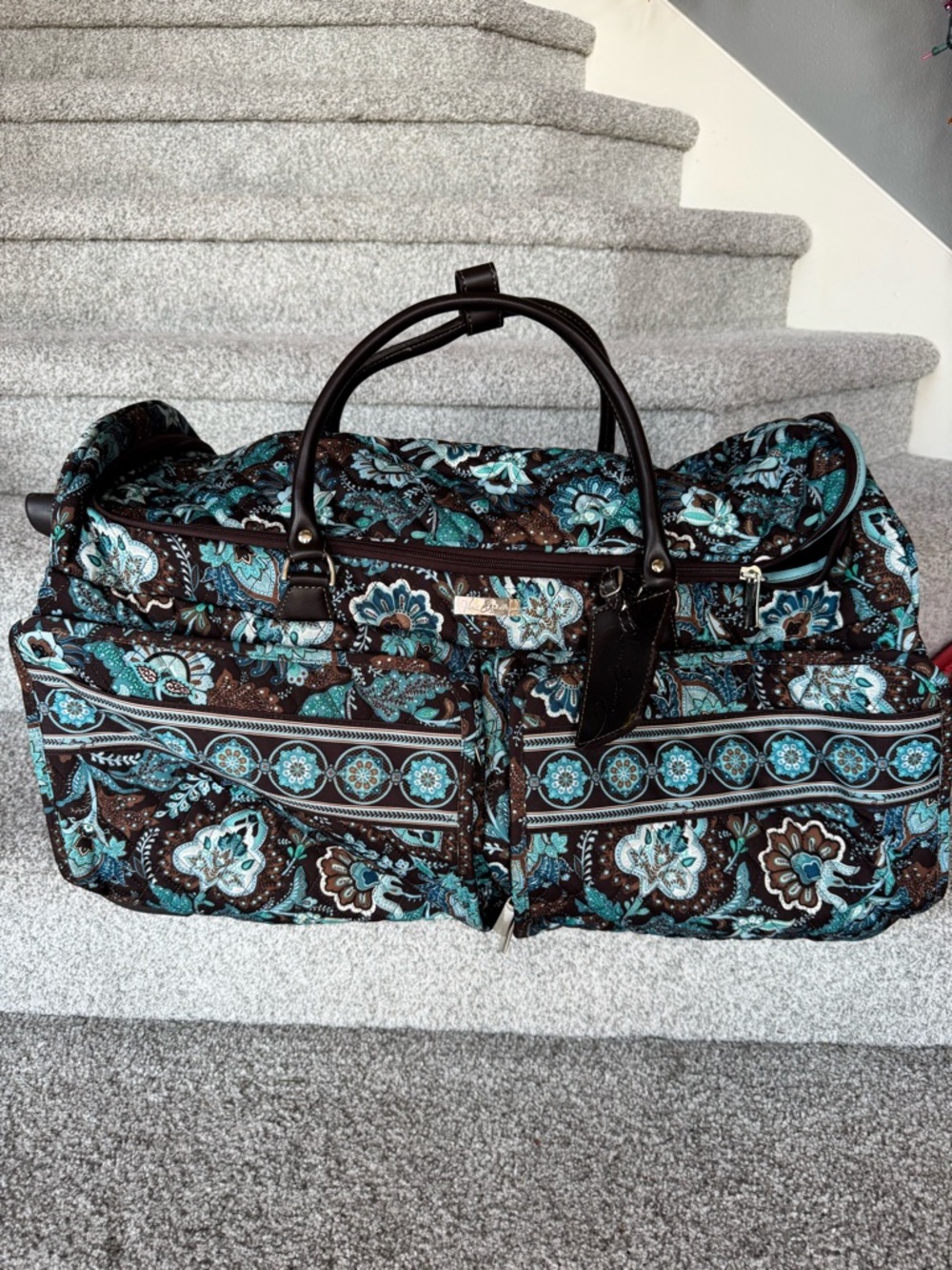 Vera Bradley Java Blue Paisley Rolling Travel Luggage Suitcase 25” x 14" x 14”